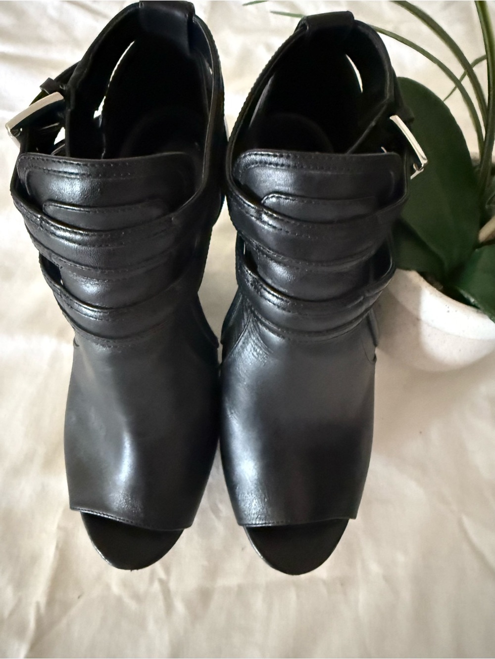 MICHAEL Michael Kors Black Peep-Toe Wedge Sandals with Buckle Straps - Picture 5 of 8